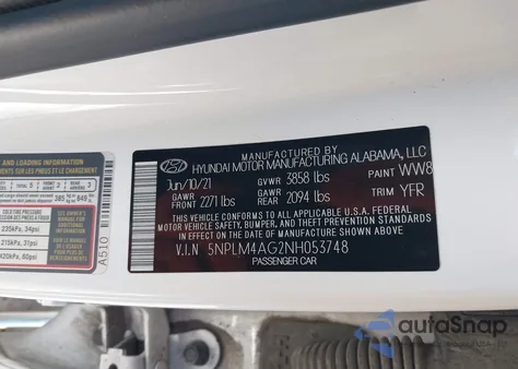 2022 Hyundai Elantra Sel z USA, uszkodzony, nr VIN 5NPLM4AG2NH053748